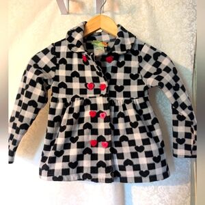Penelope Mack Black and‎ White Checkered Coat with Red Heart Buttons Sz.6 Fleece